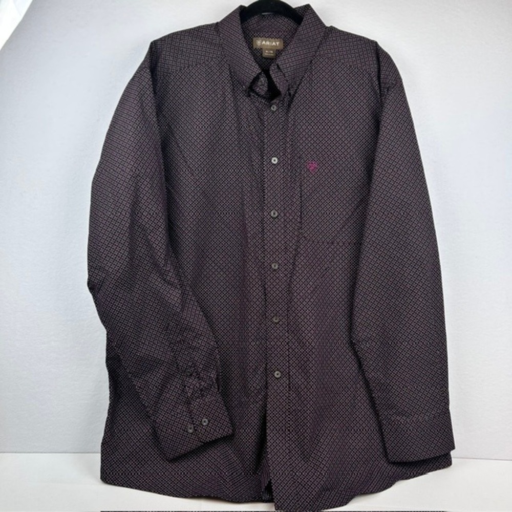Ariat Button Down Shirt Purple Geometric Micro-print Western Mens XL